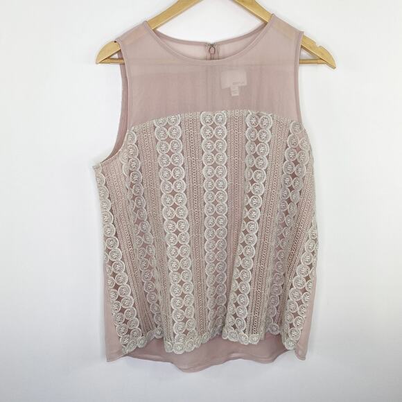 Greylin Pink Cream Lace Detail Sleeveless Tank Blouse Womens Size Large L - Picture 1 of 6